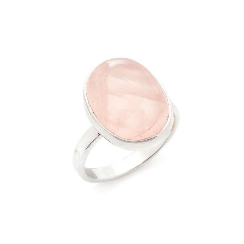 Ring with natural rose quartz, in 925 rhodium silver