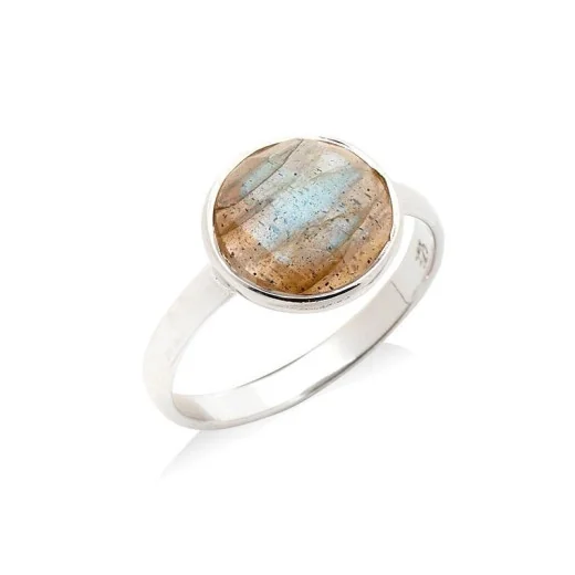 Ring with natural multi-colored labradorite, in 925 rhodium silver