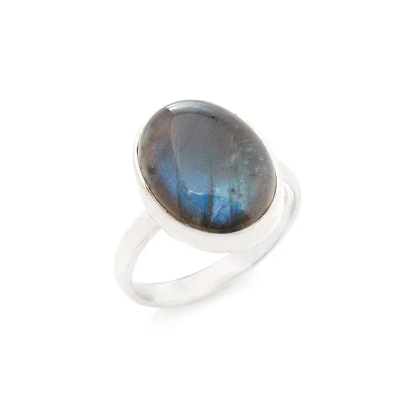 Ring with natural multi-colored labradorite, in 925 rhodium silver