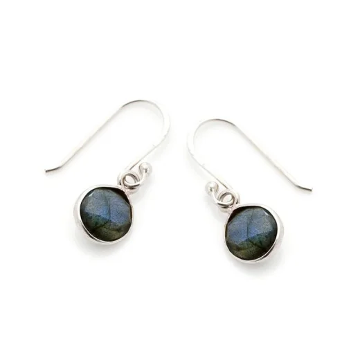 Earrings with natural multi-colored labradorite, in 925 rhodium silver