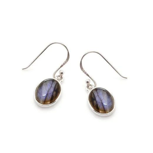 Earrings with natural multi-colored labradorite, in 925 rhodium silver