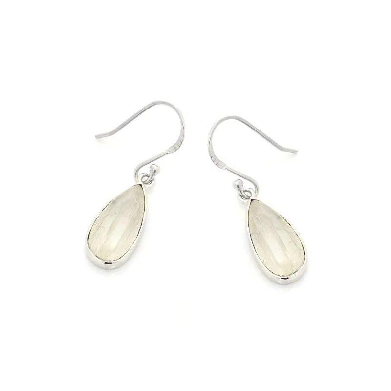 Earrings with natural white moonstone, in rhodium-plated silver 925