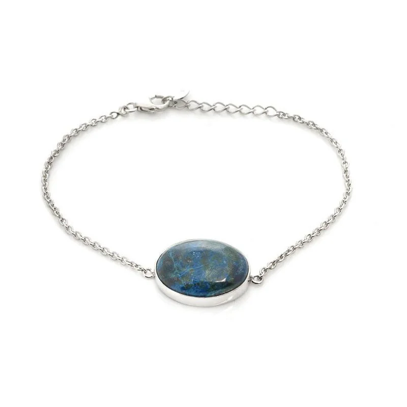 Bracelet with blue shattuckite, in rhodium-plated silver 925, length 16+2.5 cm