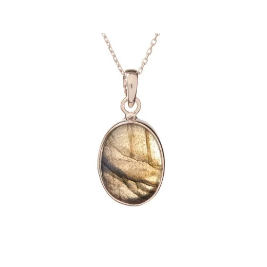 Pendant with natural multi-colored labradorite, in 925 rhodium silver