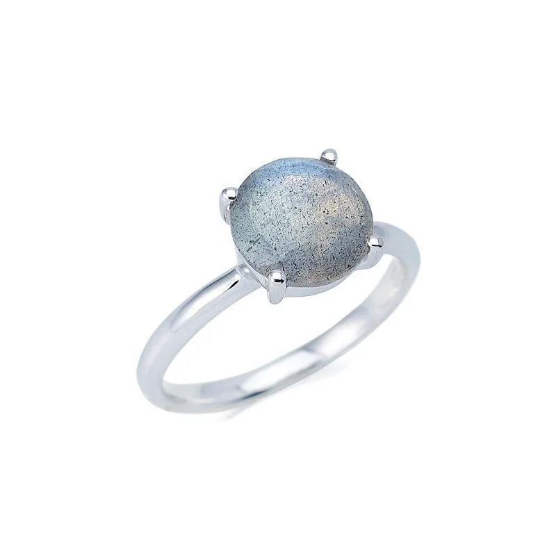 Ring with natural multi-colored labradorite, in 925 rhodium silver