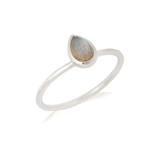 Ring with natural multi-colored labradorite, in 925 rhodium silver