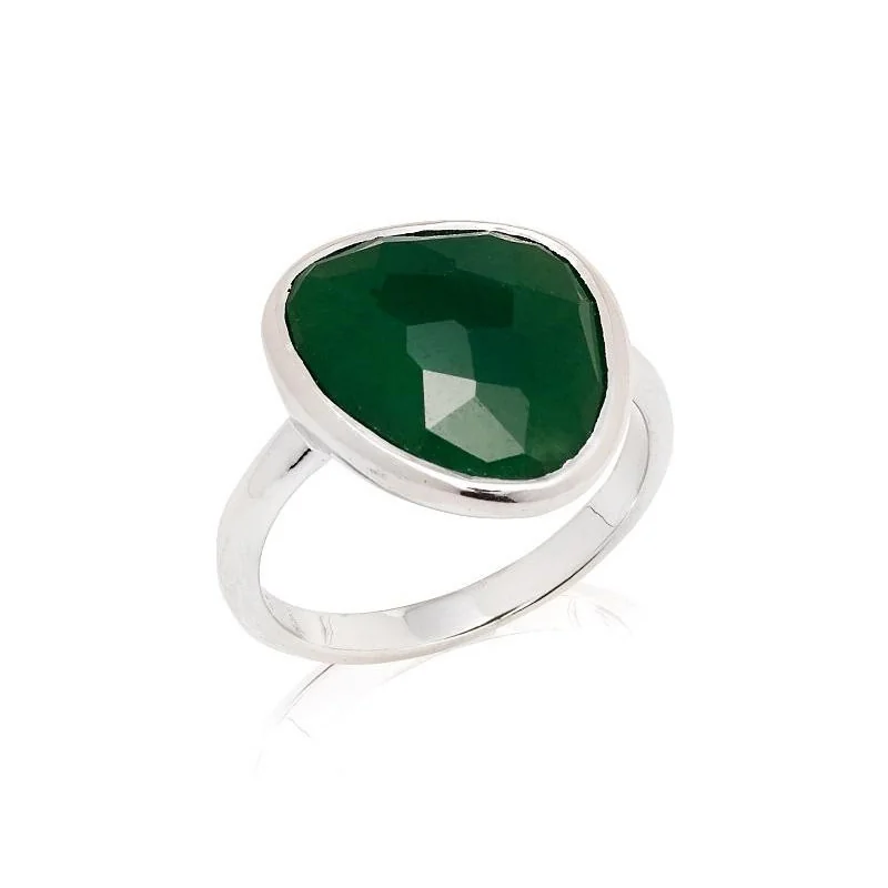 Ring with natural green aventurine, in 925 rhodium silver