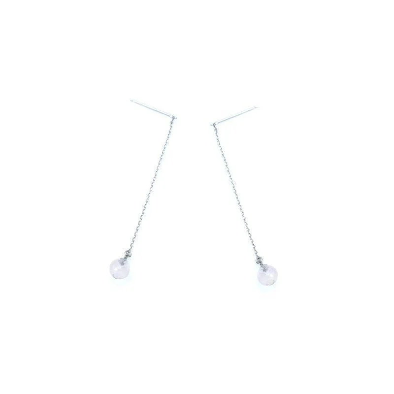 Natural Rose Quartz Dangle Earrings in 925 Rhodium Silver