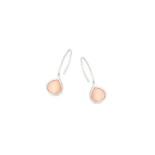 Heart earrings with natural pink moonstone, in rhodium silver 925