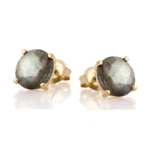 Stud earrings with natural multi-colored labradorite, in 925 gold plated silver