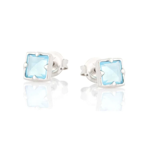 Earrings with natural blue chalcedony, in 925 rhodium silver