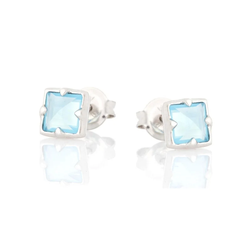 Earrings with natural blue chalcedony, in 925 rhodium silver