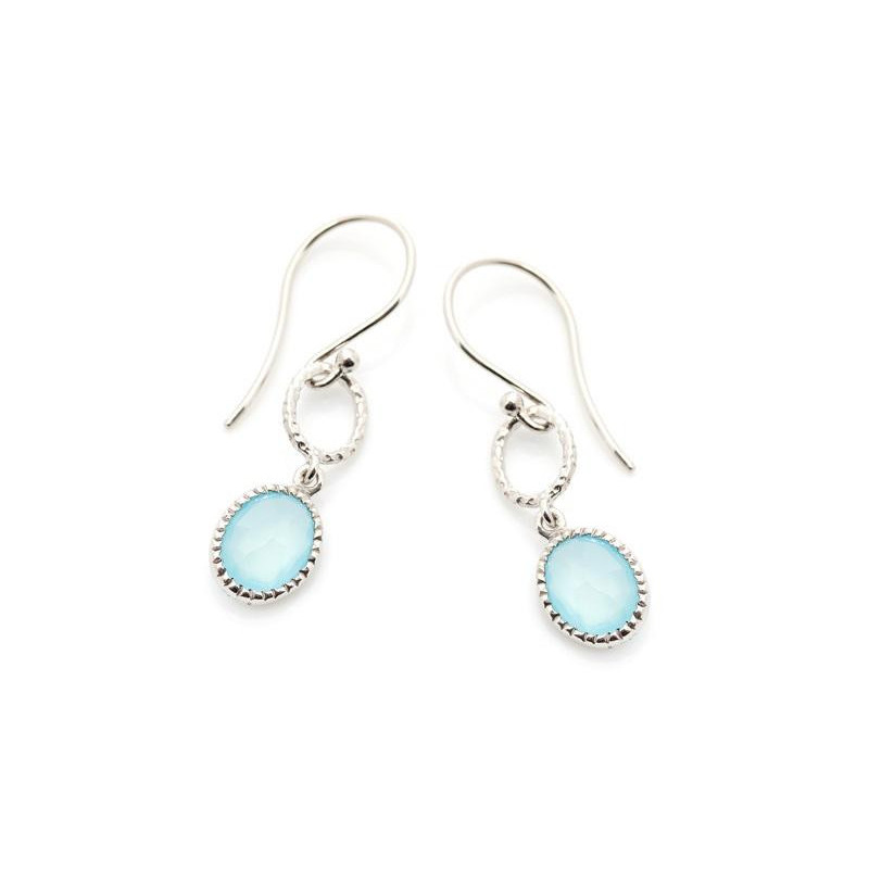 Orecchini pendenti in calcedonio blu ovale naturale, argento rodiato 925, 7x9 mm — foto 1