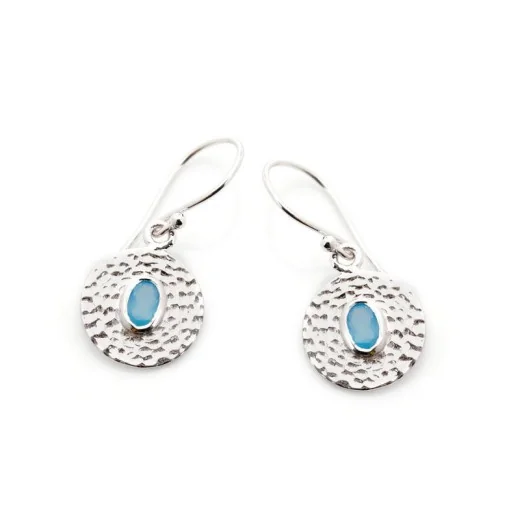 Earrings with natural blue chalcedony, in 925 rhodium silver