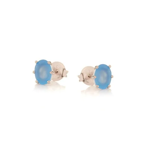 Earrings with natural blue chalcedony, in 925 rhodium silver