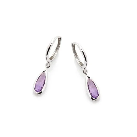 Earrings with natural purple amethyst, in rhodium silver 925