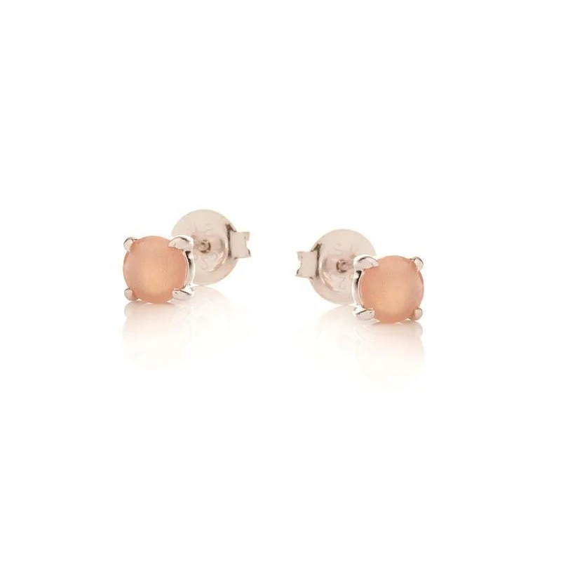 Earrings with natural pink moonstone, in 925 rhodium silver