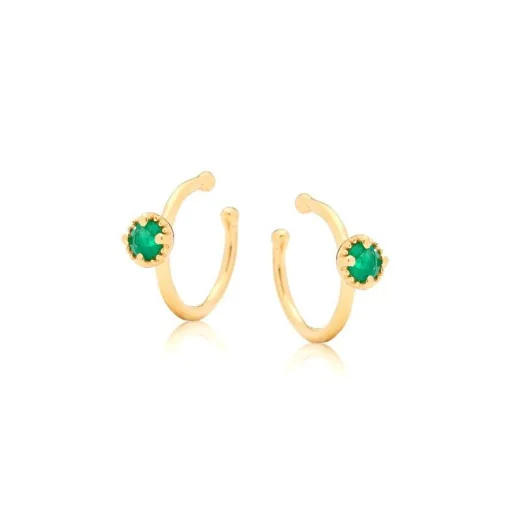 Piercing with natural green onyx, in 925 gold plated silver