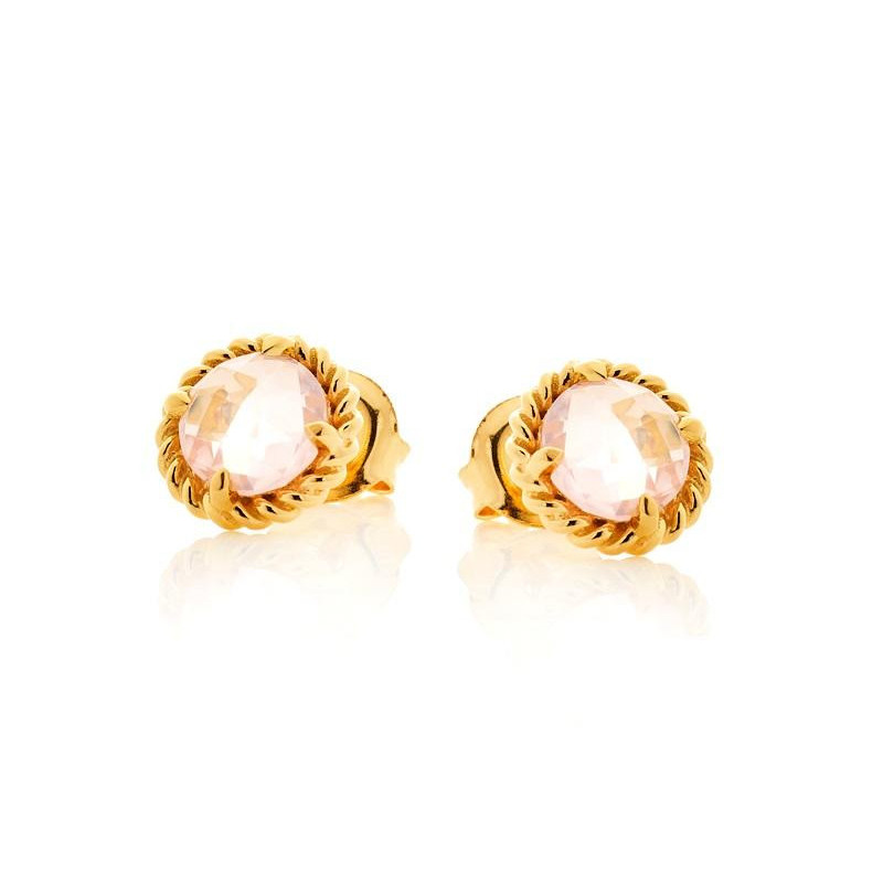 Orecchini a lobo tondo in quarzo rosa naturale, in argento dorato 925, 6 mm — foto 1