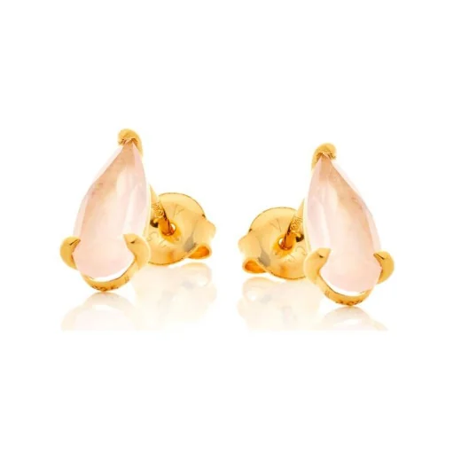 Drop earrings with natural rose quartz, in 925 gold plated silver