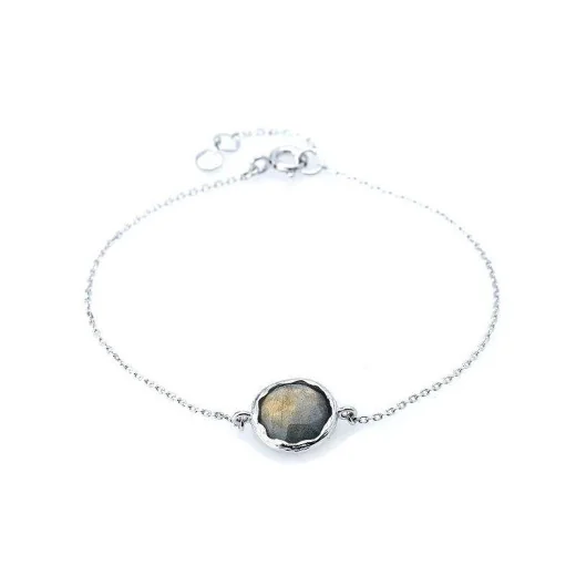 Bracelet with multi-colored labradorite, in 925 rhodium silver, length 16+2 cm