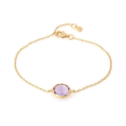 Bracelet with natural purple amethyst, in 925 gold plated silver, length 17+2 cm