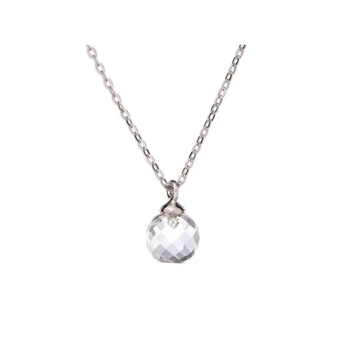 Necklace with rock crystal ball, in 925 rhodium silver, length 42 + 3 cm