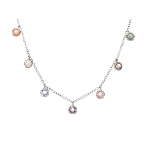 Necklace with multi-colored stones, in 925 rhodium silver, length 42 + 3 cm