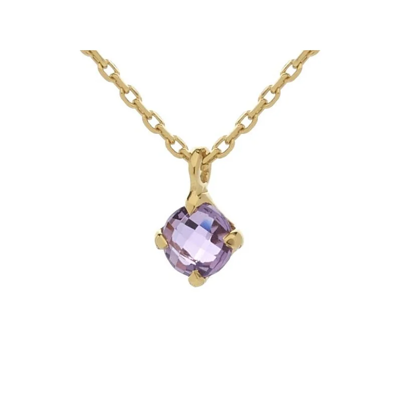 Necklace with purple amethyst, in 925 gold plated silver, length 42 + 3 cm