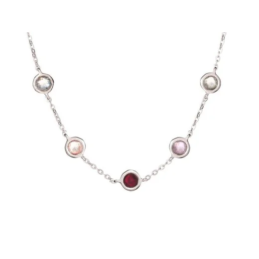 Necklace with multi-colored stones, in 925 rhodium silver, length 42+3cm