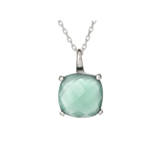 Necklace with cushion green amethyst, in 925 rhodium silver, length 42 + 3 cm