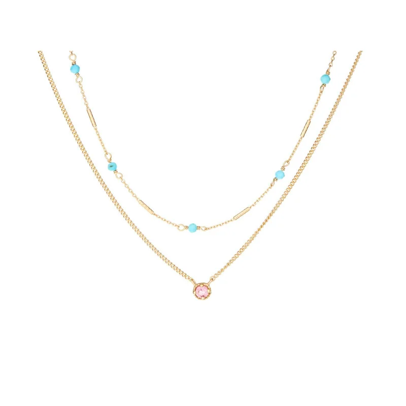 Necklace with turquoise and tourmaline, in 925 gold plated silver, length 40 + 5 cm