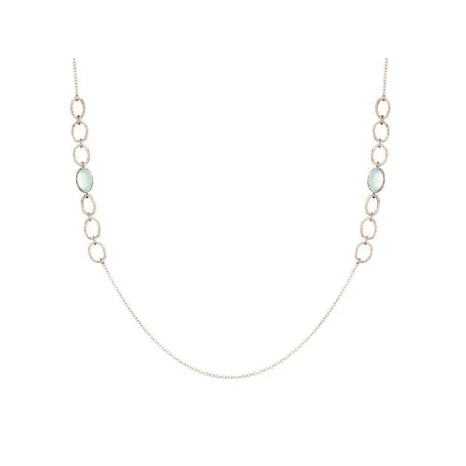 Necklace with natural blue chalcedony, in 925 rhodium silver, length 70 cm