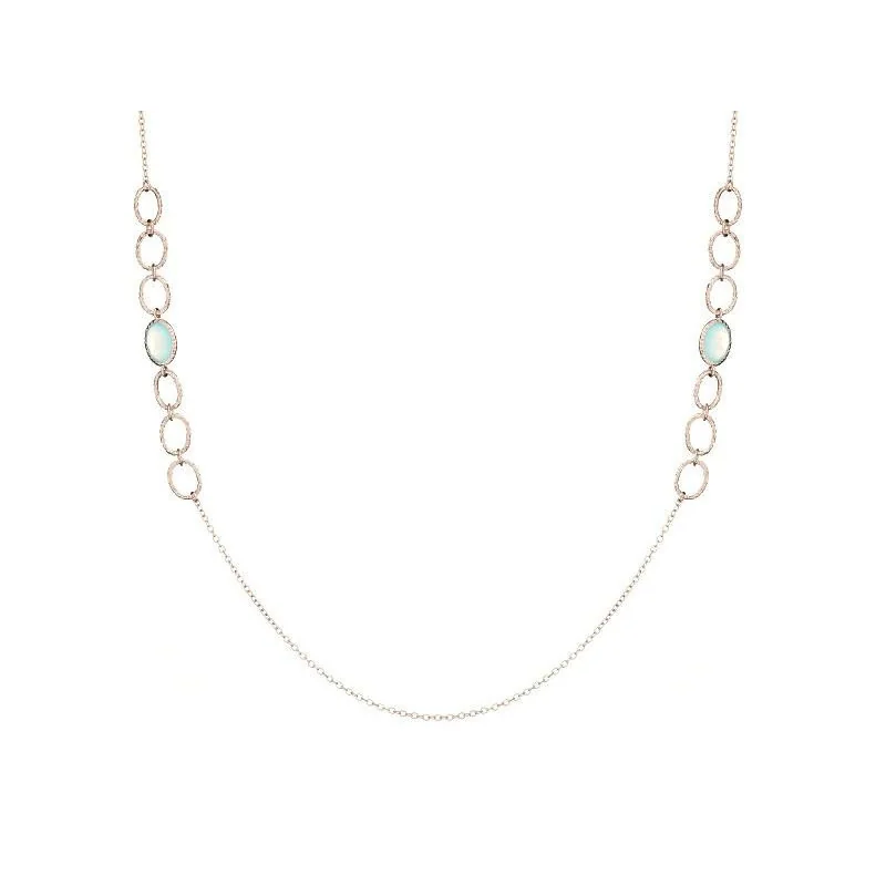 Necklace with natural blue chalcedony, in 925 rhodium silver, length 70 cm