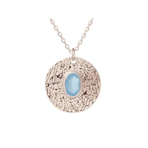 Necklace with blue chalcedony, in 925 rhodium silver, length 42 + 3 cm