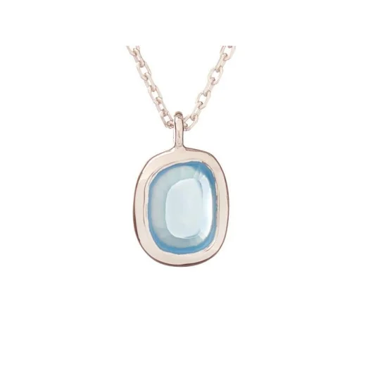 Necklace with blue chalcedony, in 925 rhodium silver, length 42 + 3 cm