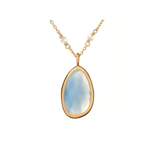 Necklace with chalcedony and pink moonstone, in 925 gold plated silver, 60 + 10 cm