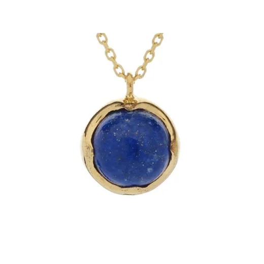 Necklace with round blue lapis lazuli, in 925 gold plated silver, length 42 + 3 cm