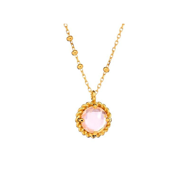 Collana cerchio in quarzo rosa verde tondo, argento dorato 925, 40 + 3 cm — foto 1