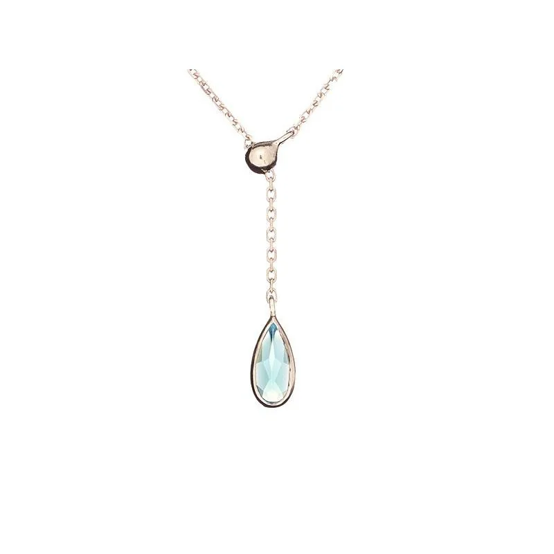 Drop necklace with natural blue chalcedony, in 925 rhodium silver