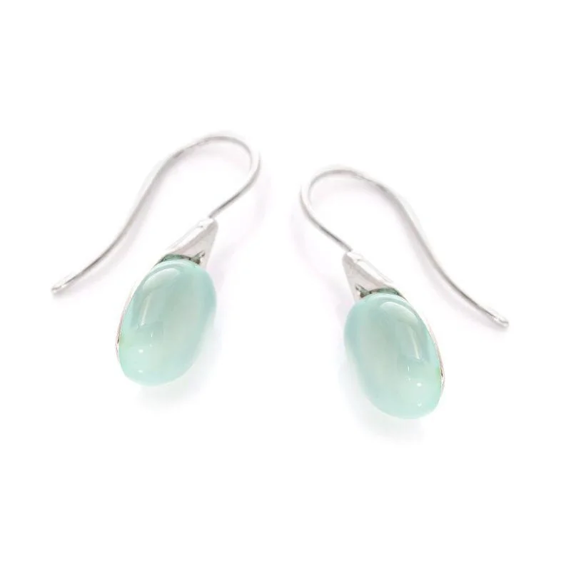 Earrings with natural oval aqua tinted agate, in 925 rhodium silver