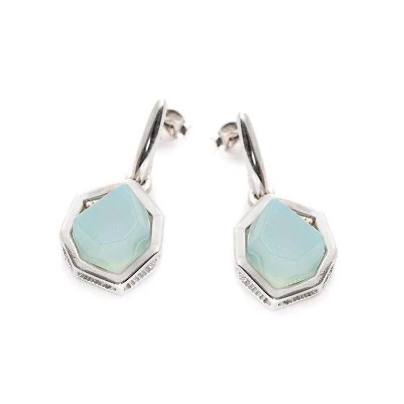 Natural Aqua Dyed Agate Dangle Earrings, 925 Silver