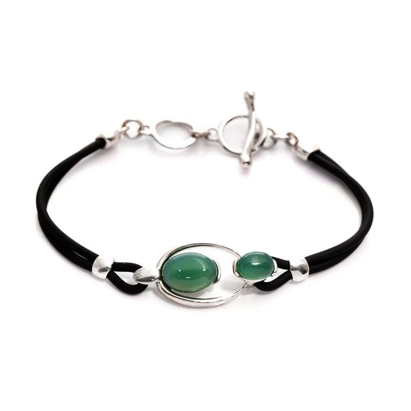 Bracelet with oval tinted green agate, 925 rhodium silver, length 16.5+3 cm