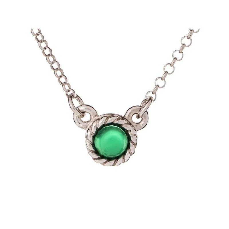 Round necklace with natural tinted green agate, 925 silver, length 40+5cm