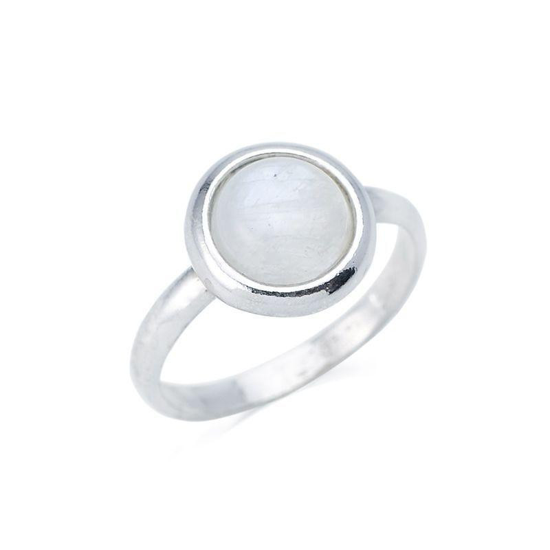 Anello in pietra di luna bianca tonda naturale, in argento rodiato 925, 8 mm — foto 1