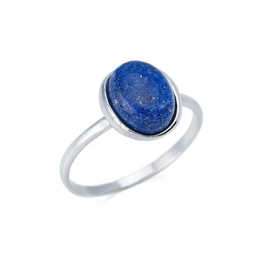 Ring with natural oval blue lapis lazuli, in 925 rhodium silver