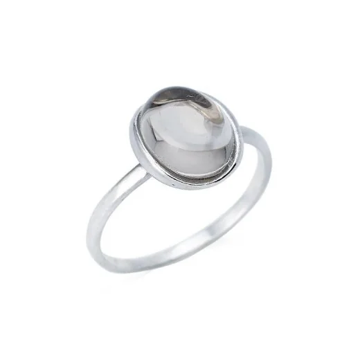 Ring with natural oval smoky quartz, in 925 rhodium silver