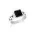 Signet ring with square natural black onyx, in 925 rhodium silver