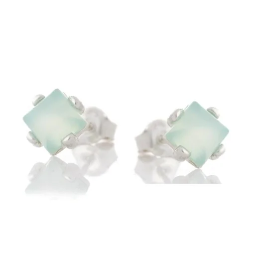 Earrings with natural aqua tinted agate, in rhodium-plated silver 925