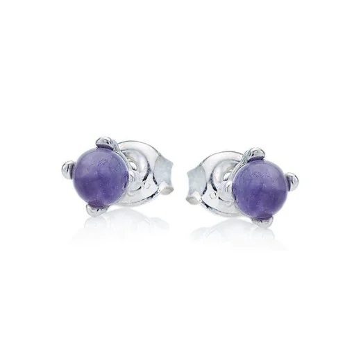 Stud earrings with round natural purple amethyst, in 925 rhodium silver